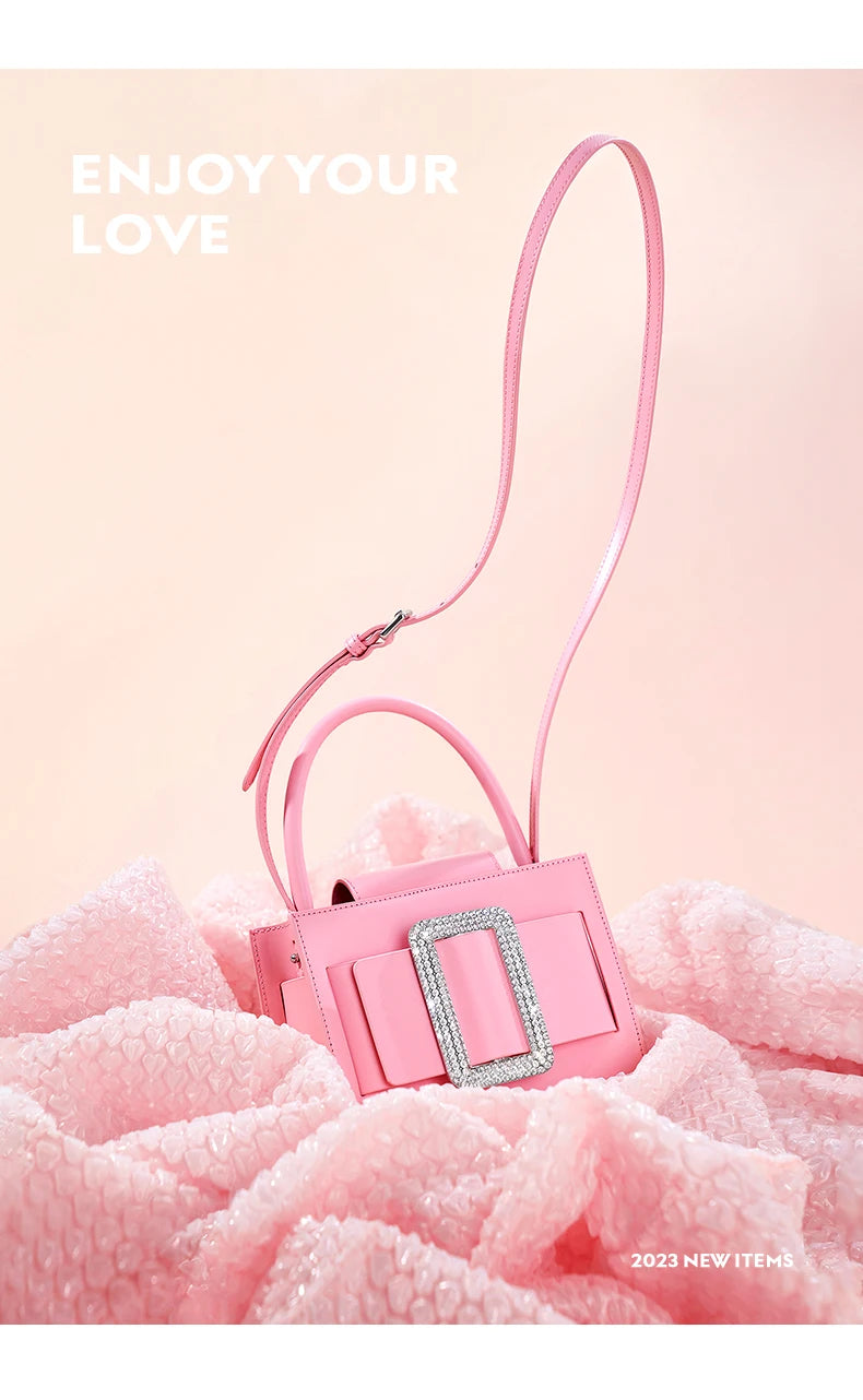 BAFELLI 2025 NEW WOMEN'S FASHION PINK EVENING HANDBAG SHOULDER BOXY BAG CASUAL PURSE LUXURY BRAND DESIGNER LEATHER TREND LADY