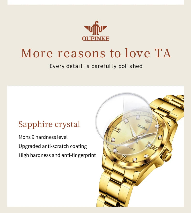 OUPINKE 3199 Real Diamond Swiss Automatic Watch for Women Original Top Brand Mechanical Women's Watches Luxury Ladies Wristwatch