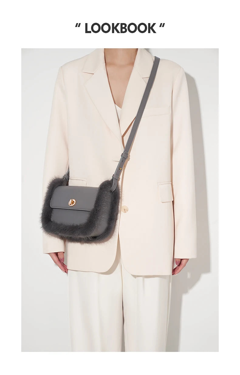 BAFELLI 2025 NEW WOMEN'S BAGS FASHION TRENDING FUR GENUINE LEATHER LUXURY BRAND ORIGINAL DESIGNER CROSSBODY SHOULDER PURSE