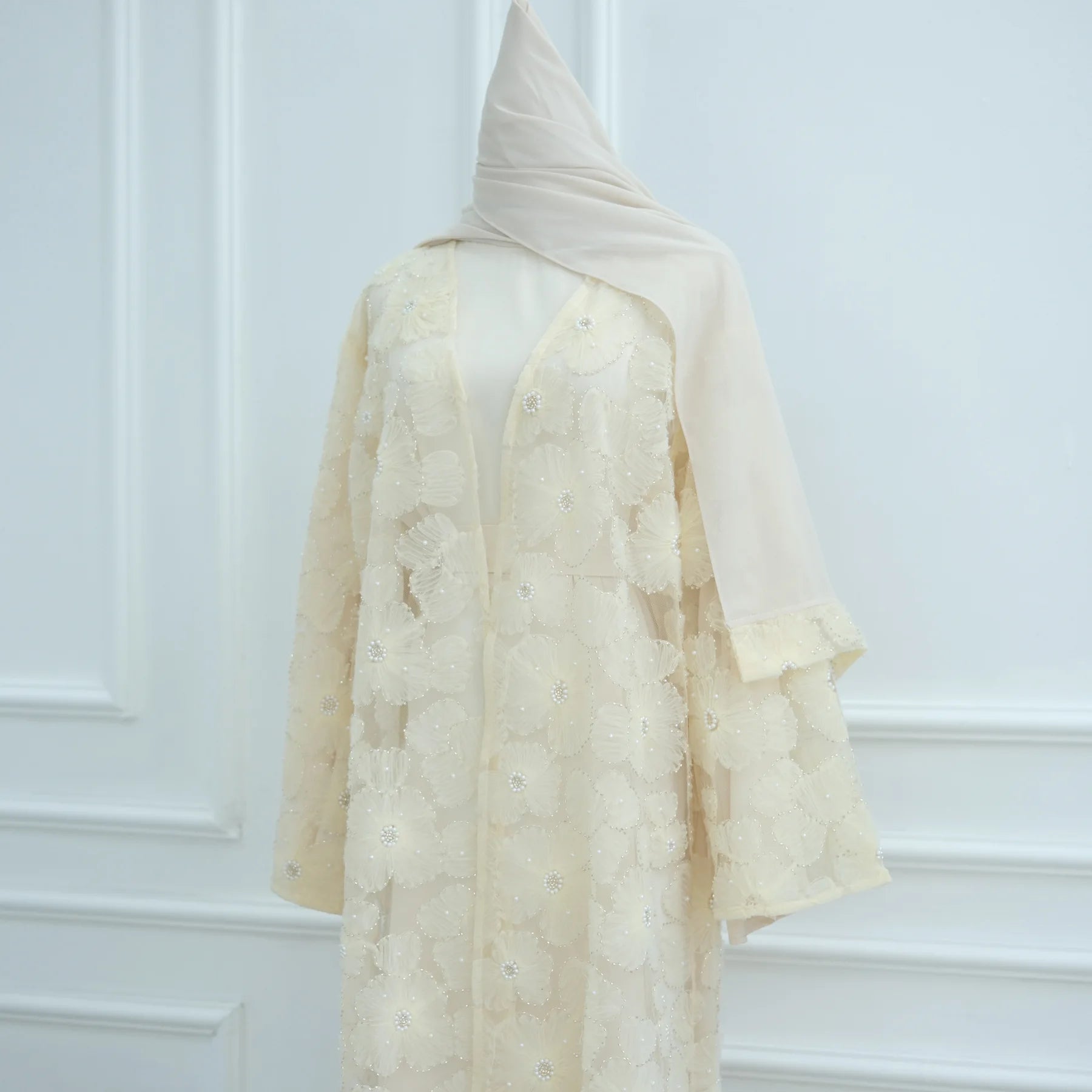 Luxury Dubai Lace Beads Cardigan Muslim Sets Women Hijab Abaya Kimono Jalabiya Ramadan Turkey Kaftan Robe Islam Clothing Caftan