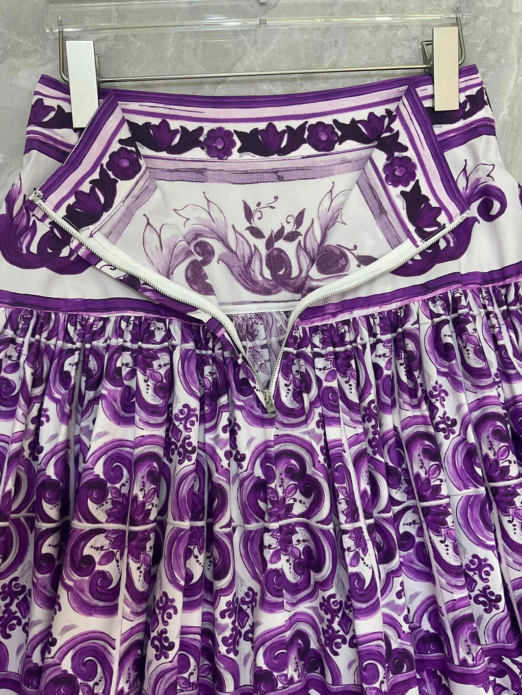2025 New fashion 100% cotton skirt purple floral ceramics letter print pleated skirt for women female