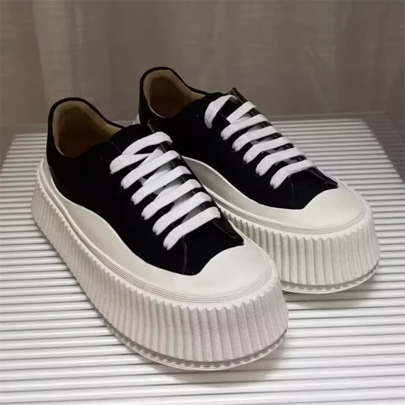 High-End 2024 Spring and Autumn New Thick-Soled Shoes, Jil White Sneakers for Women, Biscuit Shoes, Genuine Leather Height-Increasing Shoes