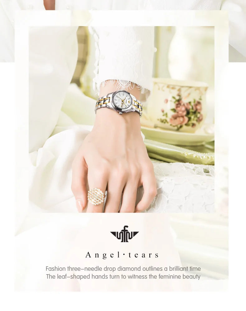 OUPINKE 3172 Fashion Simple Women Watch Gold Luxury Automatic Movement Mechanical Watch Business Calendar Elegant Women Watch