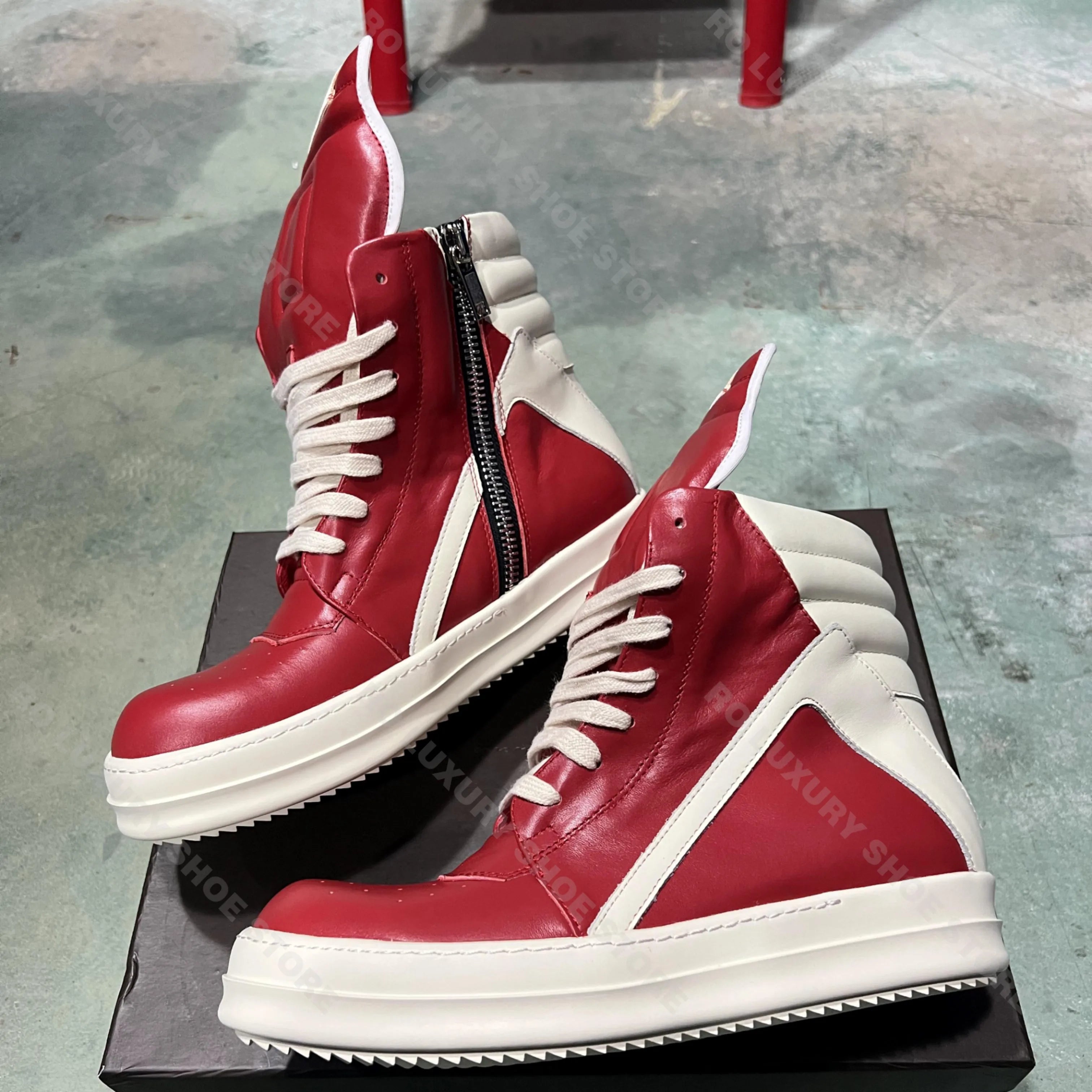 Brand Men Shoe Casual High Top Women Sneaker Lace Up Ankle Boot Geobasket Leather Zipper Flat Grey Gothic Punk Luxury Shoe