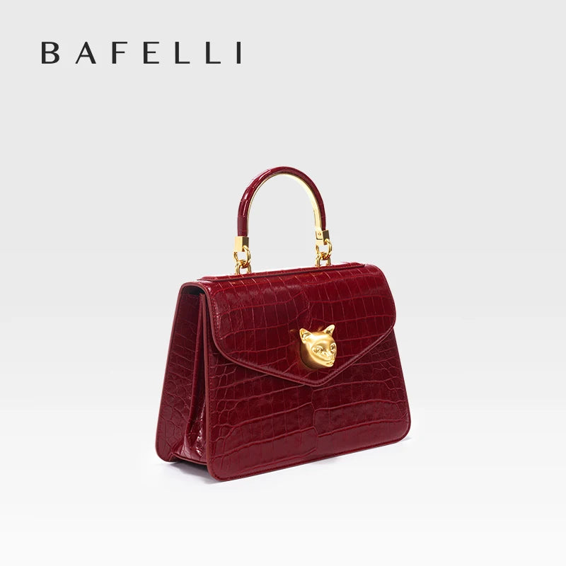 2025 BAFELLI CAT WOMEN'S NEW CROCODILE PATTERN LEATHER FASHION HANDBAG STYLISH BUSINESS FEMALE LEATHER LUXURY BRAND OL PURSE