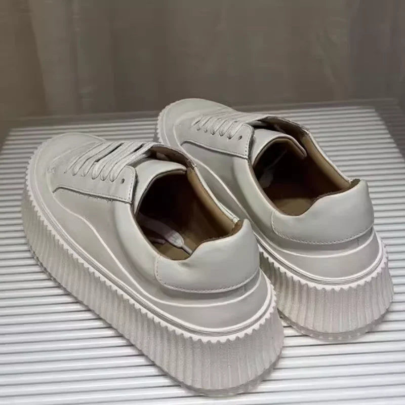 High-End 2024 Spring and Autumn New Thick-Soled Shoes, Jil White Sneakers for Women, Biscuit Shoes, Genuine Leather Height-Increasing Shoes