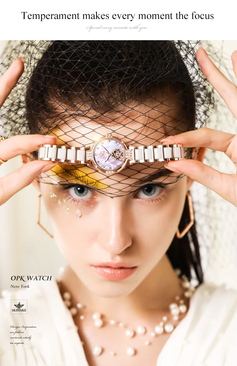 OUPINKE 3183 Women Watch Top Luxury Brand Automatic Mechanical Tungsten Steel Watchstrap Waterproof Gift Box Watches For Women