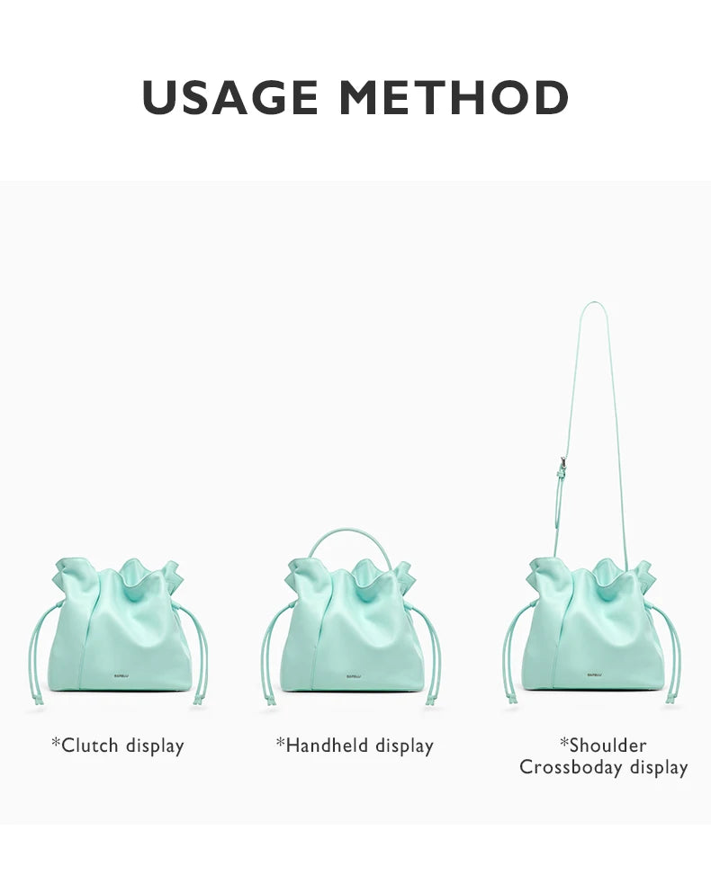 BAFELLI 2025 NEW WOMEN'S BAG LEATHER CASUAL BUCKET HANDBAGS FOR FEMALE TREND FASHION SHOPPER PURSE LUXURY BRAND SHOULDER