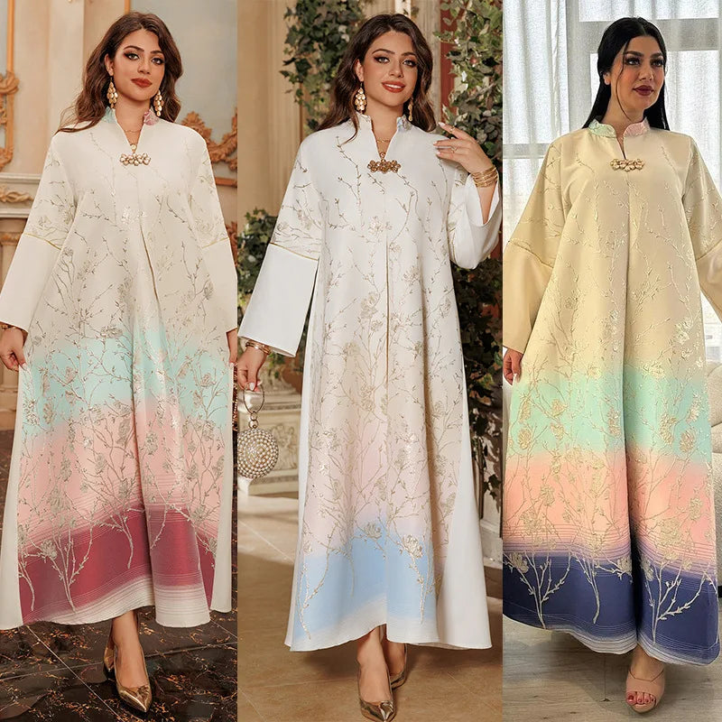 Middle East  Autumn And Winter New Muslim Dress Fashionable High End Jacquard Fabric Embroidered Gradient Robe