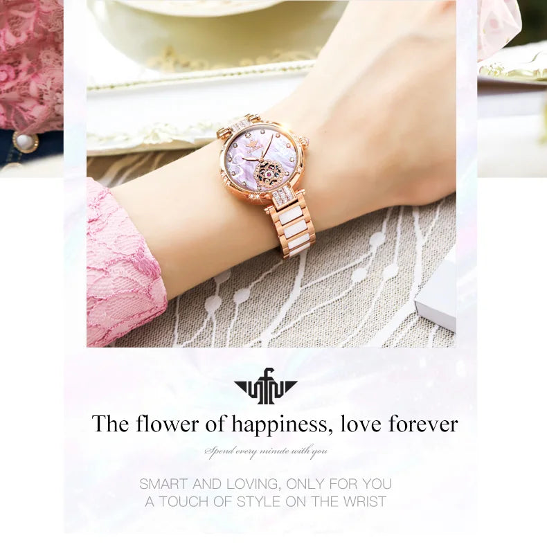 OUPINKE 3183 Women Watch Top Luxury Brand Automatic Mechanical Tungsten Steel Watchstrap Waterproof Gift Box Watches For Women