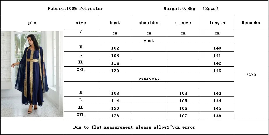 Muslim Set Luxury Embroidered Maxi Abaya Sets Muslim Women Elegant Evening Wedding Party Prom Gowns with Golden Sequins Suit