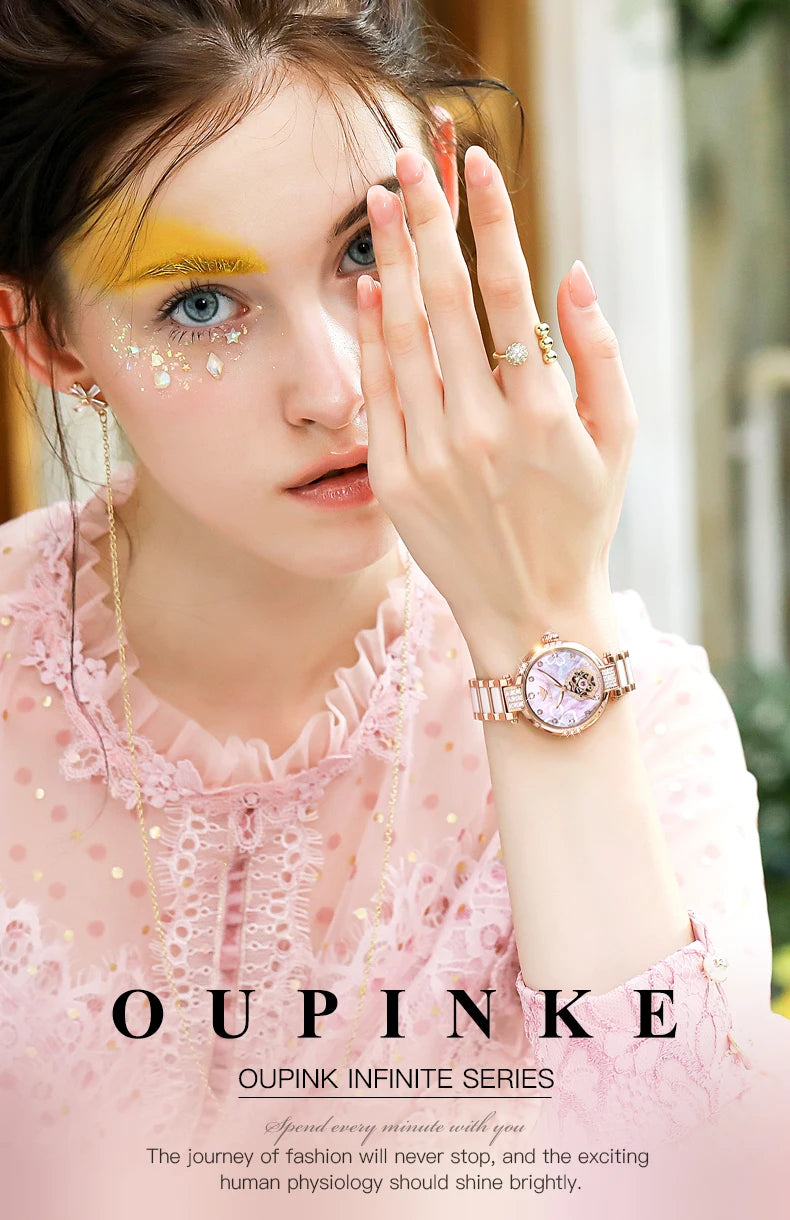 OUPINKE 3183 Women Watch Top Luxury Brand Automatic Mechanical Tungsten Steel Watchstrap Waterproof Gift Box Watches For Women