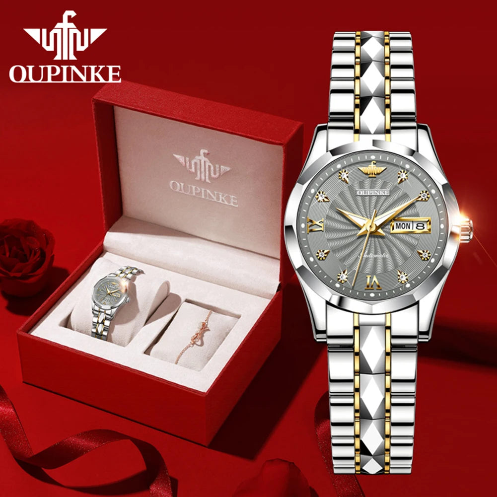 OUPINKE 3169 Woman Automatic Watch Dual Calendar Business Mechanical Watch For Women Fashion Original Waterproof Hand Clock