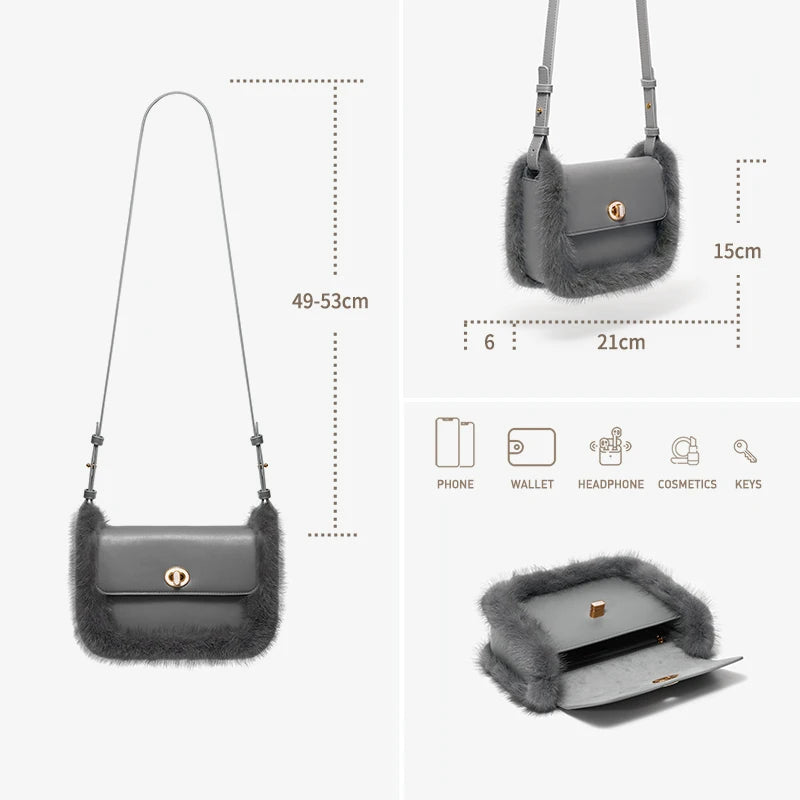 BAFELLI 2025 NEW WOMEN'S BAGS FASHION TRENDING FUR GENUINE LEATHER LUXURY BRAND ORIGINAL DESIGNER CROSSBODY SHOULDER PURSE