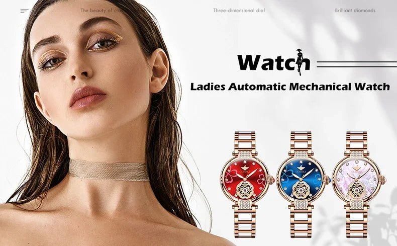 OUPINKE 3183 Women Watch Top Luxury Brand Automatic Mechanical Tungsten Steel Watchstrap Waterproof Gift Box Watches For Women