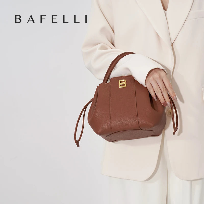 BAFELLI 2025 WOMEN'S HANDBAG BUCKET BAG FASHION LEATHER STYLISH SHOULDER LUXURY BRAND FEMALE DESIGNER PURSE CLASSIC