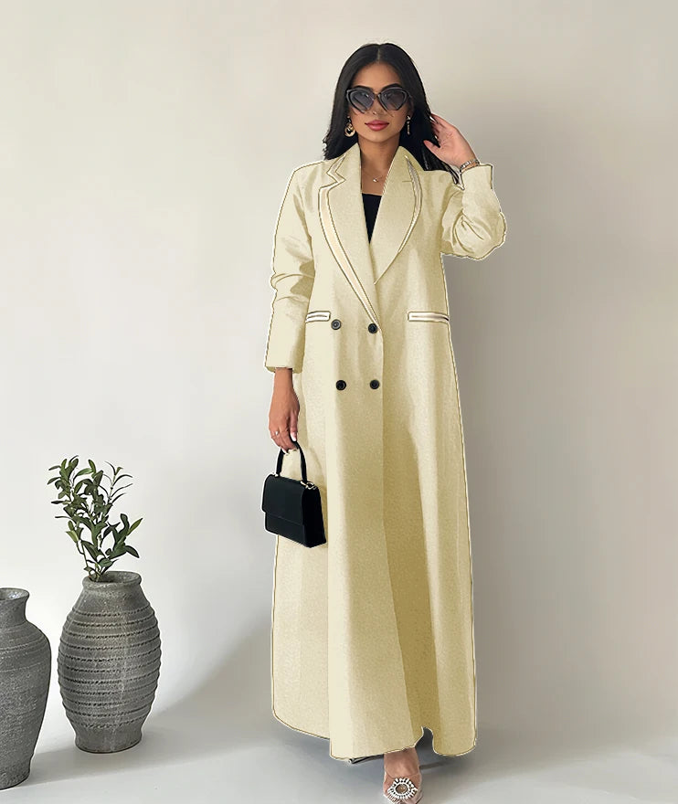 Simple Black Daily Women Abaya Muslim Robe Loose Female Blazer New Double Breasted Lady Jacket One Piece فساتين إسلامية