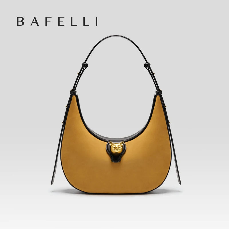 BAFELLI 2025 NEW WOMEN'S HANDBAG CAT SERIES GENUINE LEATHER LUXURY BRAND FASHION RETRO STYLE SHOULDER HOBOS FLAP BAGS FEMALE