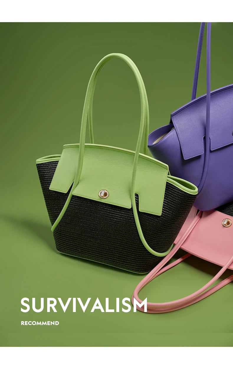 BAFELLI 2025 NEW WOMEN'S CASUAL TOTE BEACH BAG LARGE TRAVEL PURSE LUXURY DESIGNER BRAND GENUINE LEATHER FEMALE BAGS