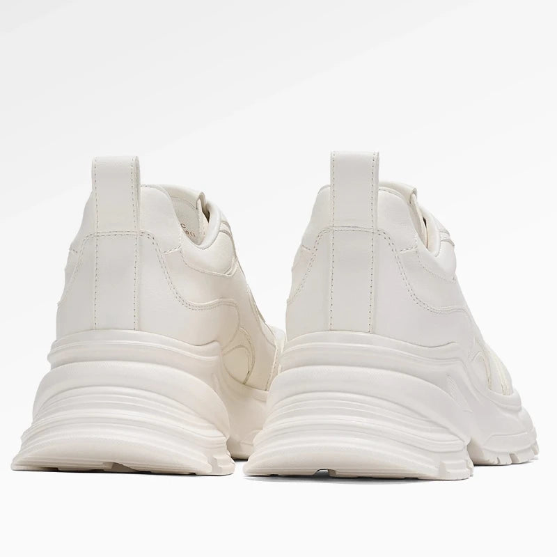 Europe Style White Elevated Shoes for Women's Casual Sports Daddy Shoes Breathable Genuine Leather Thick-soled Heightening Shoes