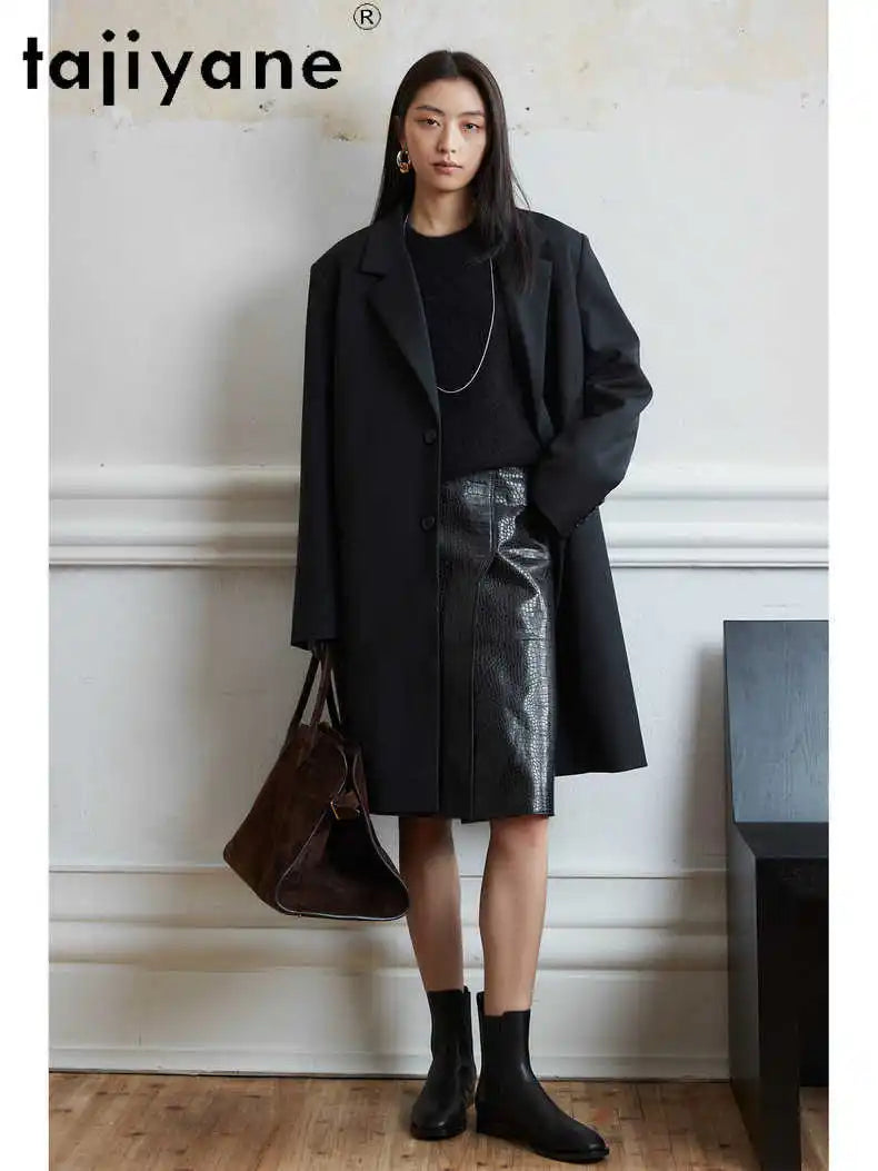 TAJIYANE Genuine Leather Black Skirt Real Sheepskin Crocodile Patterned Skirts for Woman 2025 Spring Women Clothing кожаная юбка