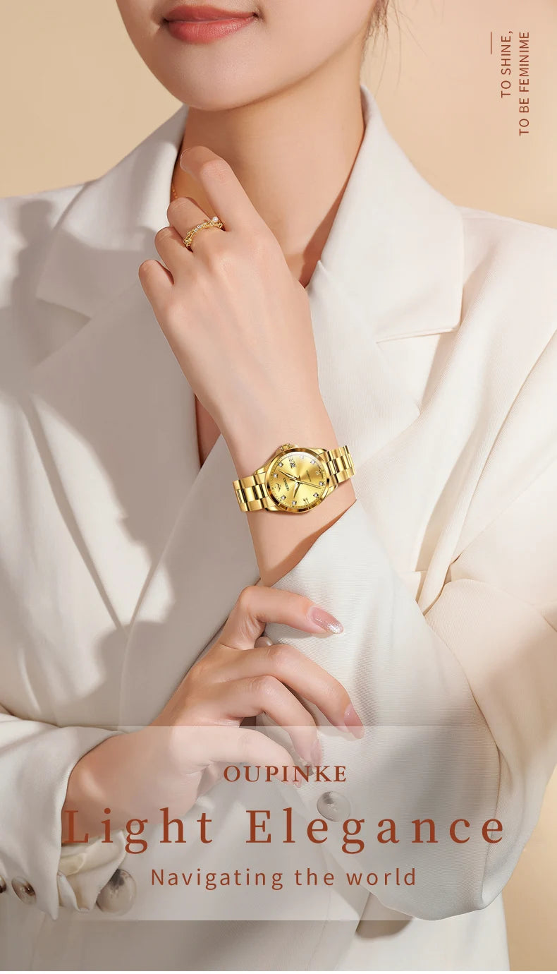 OUPINKE 3199 Real Diamond Swiss Automatic Watch for Women Original Top Brand Mechanical Women's Watches Luxury Ladies Wristwatch