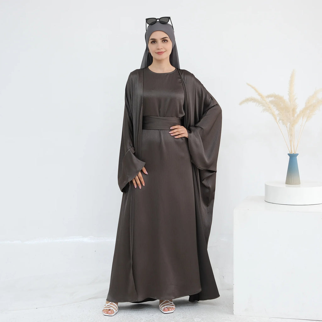 Ramadan Muslim Women 2 Piece Set Party Dresses Abaya Eid Jalabiya Sashes Morocco Dubai Kaftan Cardigan Robe Kimono Kebaya Caftan