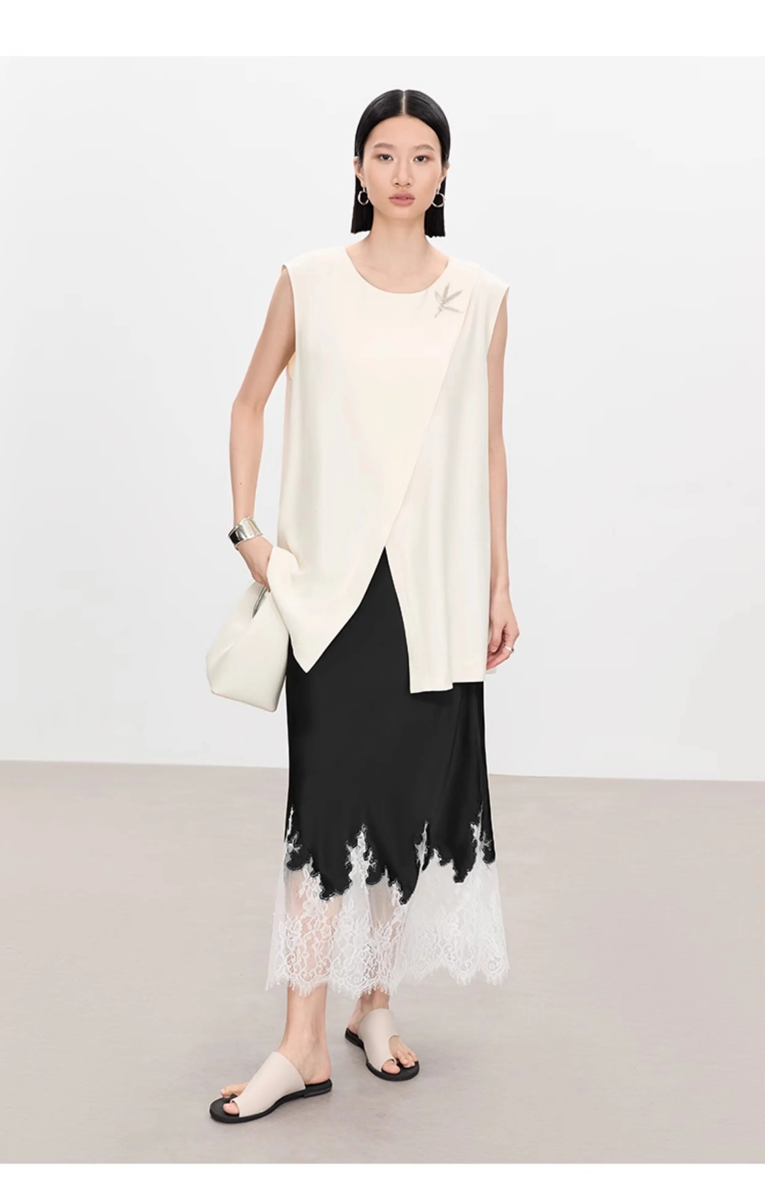 2025 New Arrival Summer Women Casual High Waist Elegant Slim Pencil Skirt Lace Patchwork Good Quality Ankle-length Skirts T11