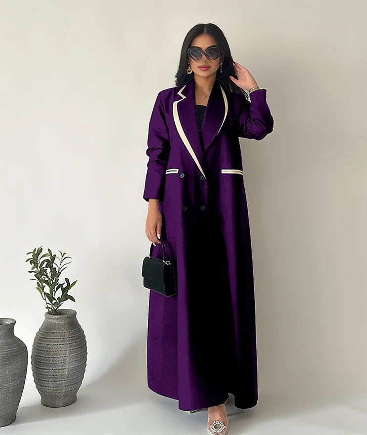 Simple Black Daily Women Abaya Muslim Robe Loose Female Blazer New Double Breasted Lady Jacket One Piece فساتين إسلامية