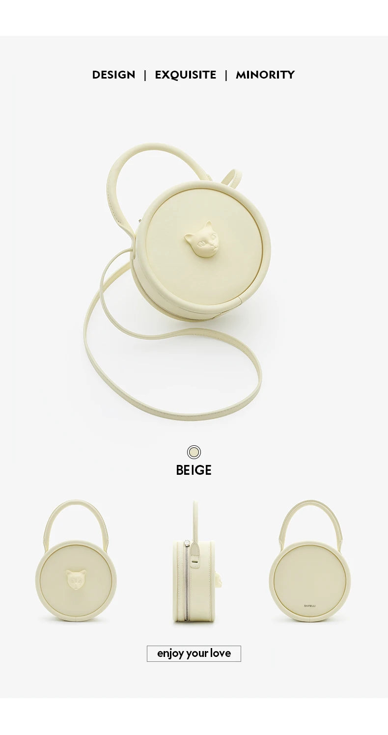 2025 NEW BOWLING STYLE HANDHELD CAT WOMEN'S BAG LUXURY BRAND ORIGINAL DESIGNER HANDBAG SHOULDER GENUINE LEATHER PURSE