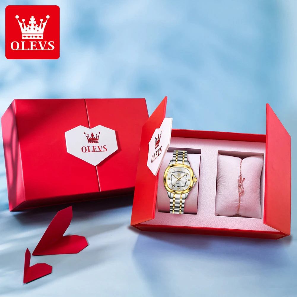 OLEVS 9810 Ladies Watch Luxury Automatic Mechanical Watch Waterproof Luminous Date Watch For Women Bracelet Set Original Reloj