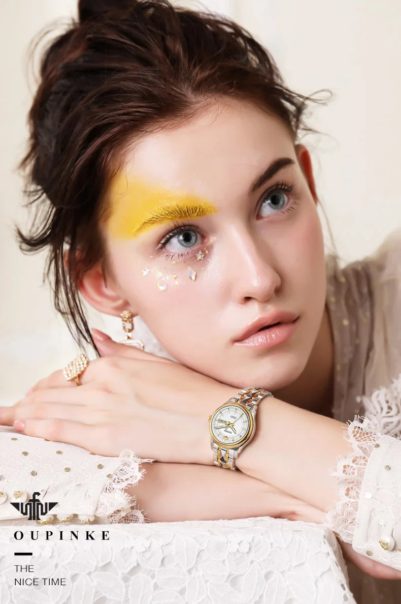 OUPINKE 3170 Womens Watch Elegant Luxury Original Automatic Mechanical Dual Calendar Watches For Ladies Waterproof Reloj Mujer