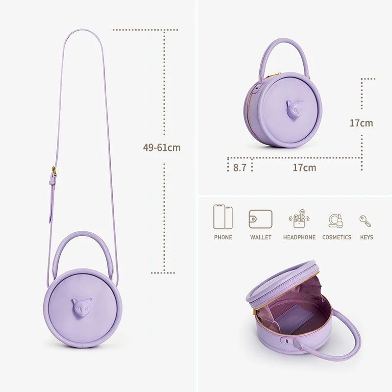 2025 NEW BOWLING STYLE HANDHELD CAT WOMEN'S BAG LUXURY BRAND ORIGINAL DESIGNER HANDBAG SHOULDER GENUINE LEATHER PURSE