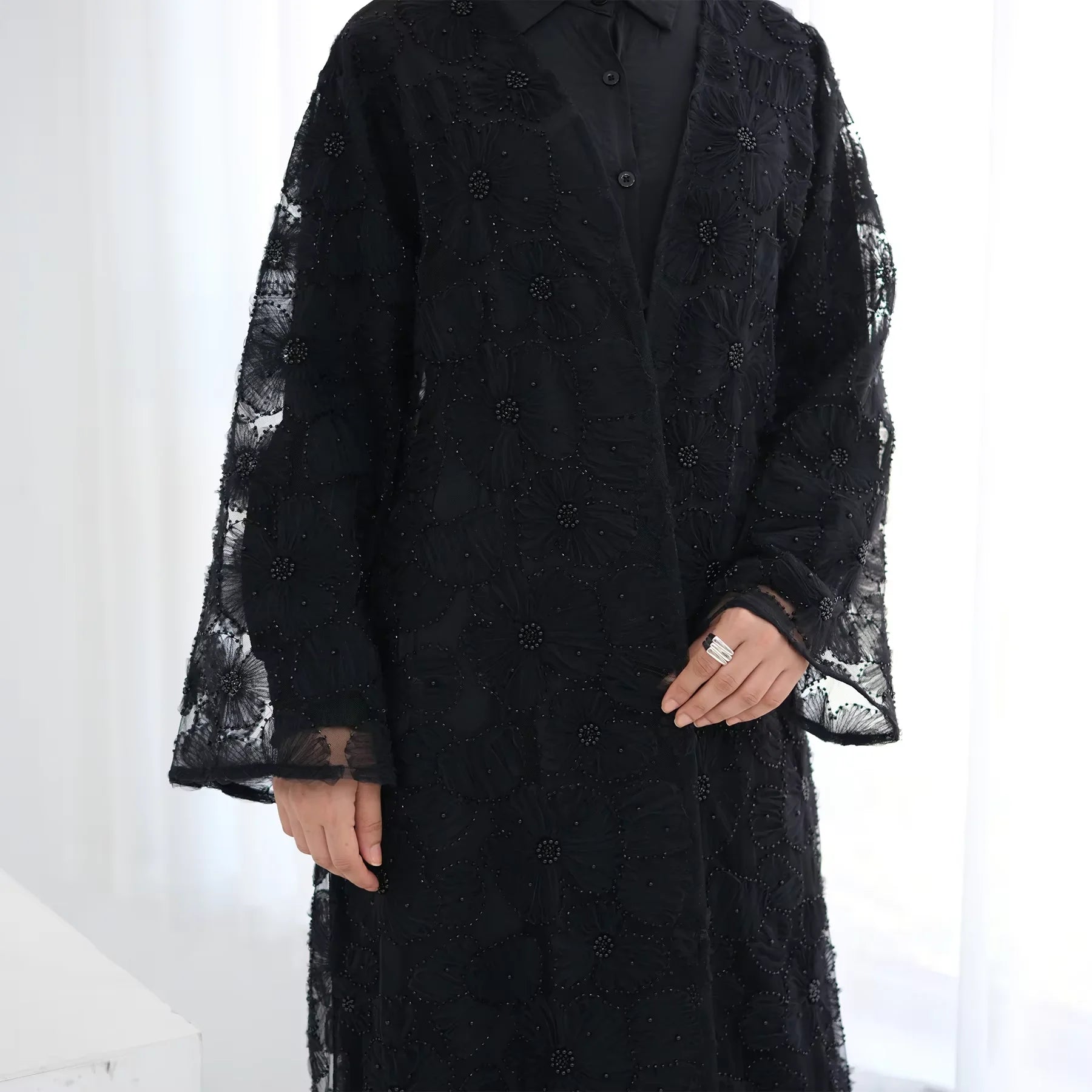 Luxury Dubai Lace Beads Cardigan Muslim Sets Women Hijab Abaya Kimono Jalabiya Ramadan Turkey Kaftan Robe Islam Clothing Caftan