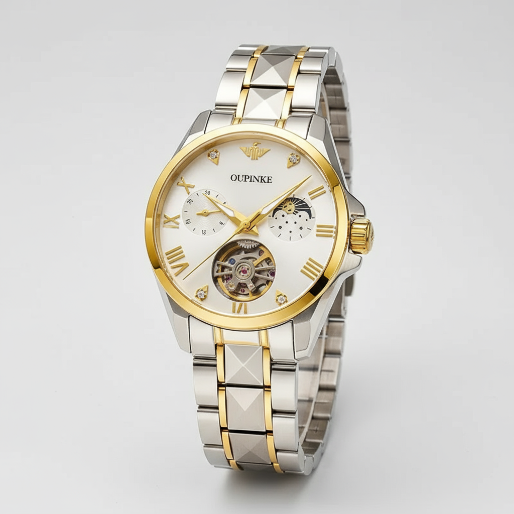 OUPINKE 3202 Women Watch Original Tungsten Steel Moon Phase Waterproof Watch Luxury Swiss Brand Women Automatic Mechanical Watch