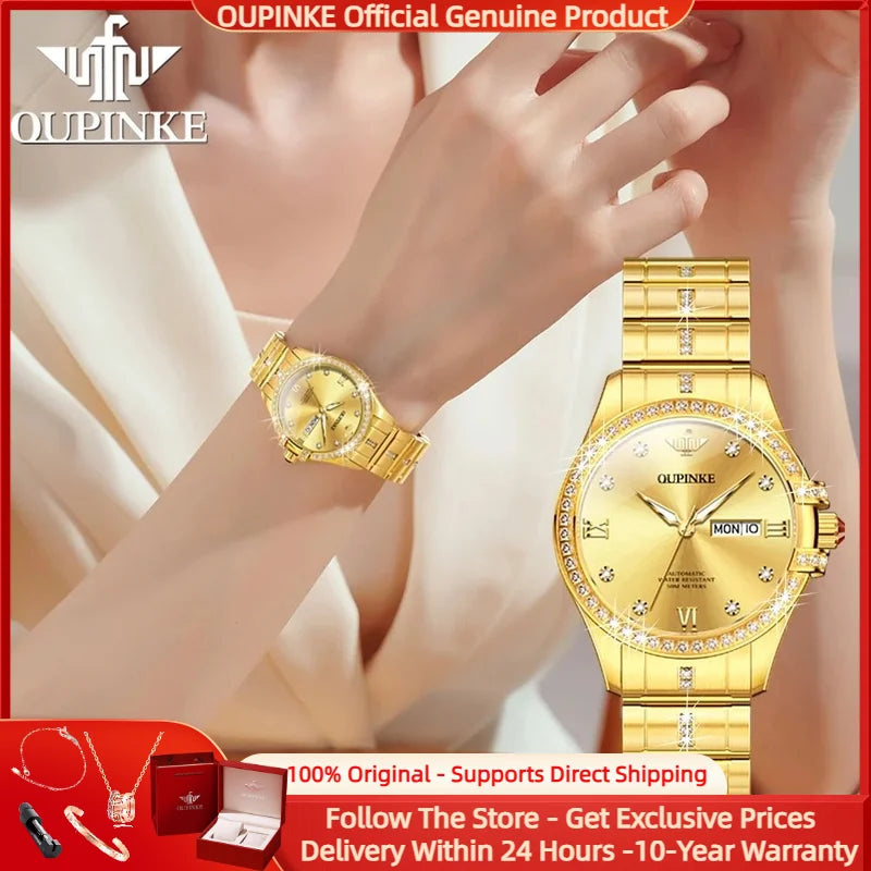 OUPINKE 3195 Japan Imported Automatic Movement Mechanical Watch for Women Diamond Ladies Watch Waterproof Dual Calendar Watch