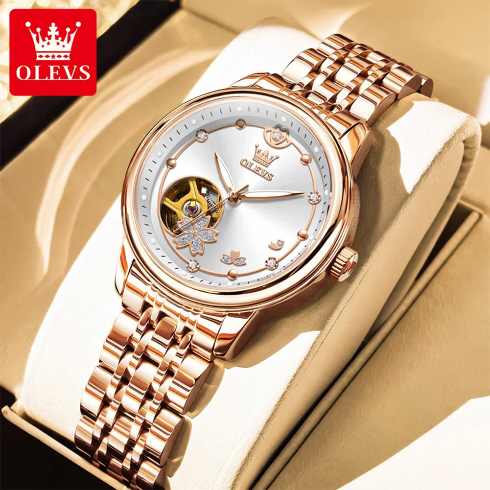 OLEVS 6732 Women Watches Luxury FashionAutomatic Mechanical Watch Stainless Steel Waterproof Watches For Women Gifts Box New