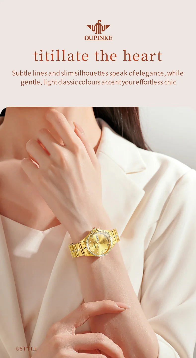 OUPINKE 3195 Japan Imported Automatic Movement Mechanical Watch for Women Diamond Ladies Watch Waterproof Dual Calendar Watch