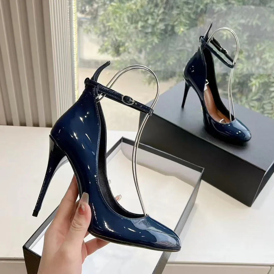 2025 New Luxury Designer Ultra High Heels Sexy Genuine Leather Shallow Mouth Thin Heel Strap Fashion Single Shoes Size 41