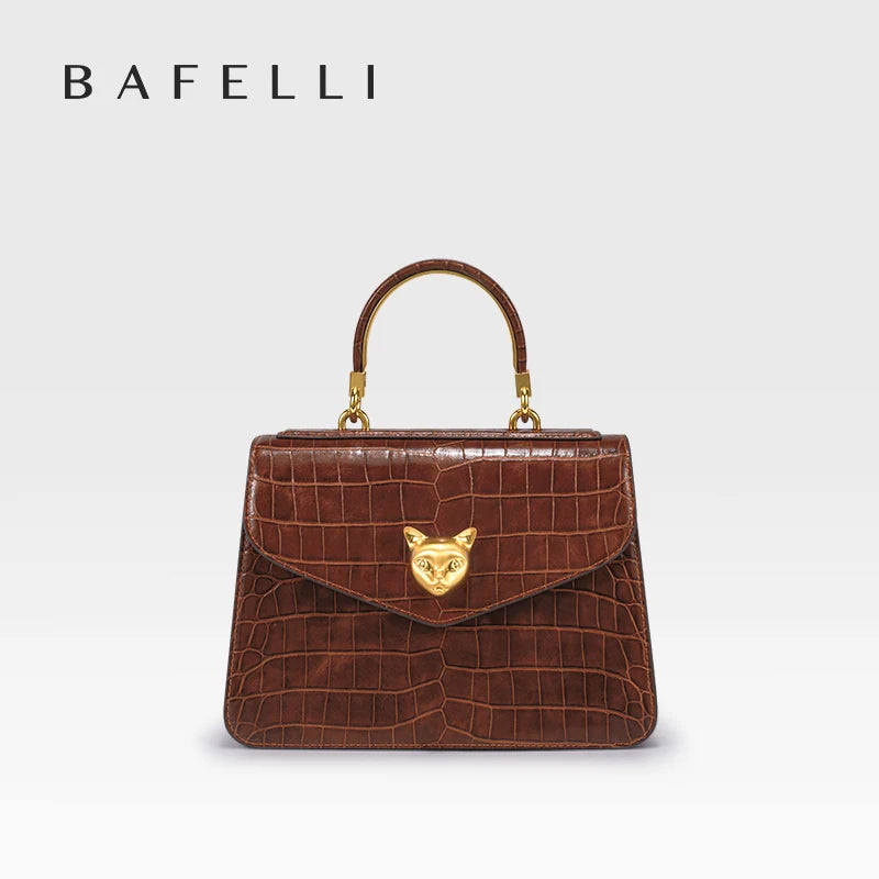 2025 BAFELLI CAT WOMEN'S NEW CROCODILE PATTERN LEATHER FASHION HANDBAG STYLISH BUSINESS FEMALE LEATHER LUXURY BRAND OL PURSE