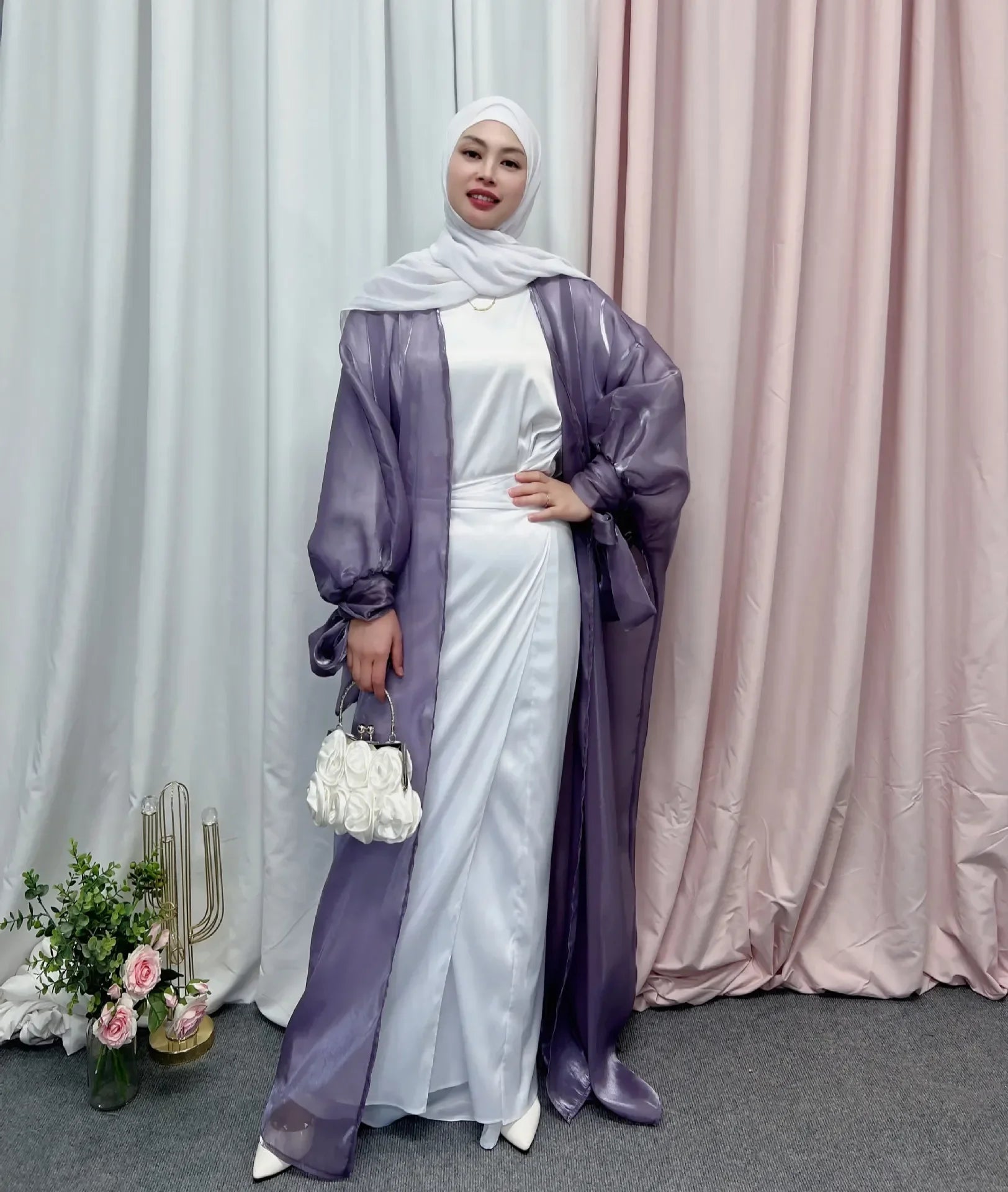 2025 Eid Abaya Dubai Puff Sleeves Muslim Dress Silky Turkey Kaftans for WomenRobe Kimono Islam Abayas Femme Musulmane African