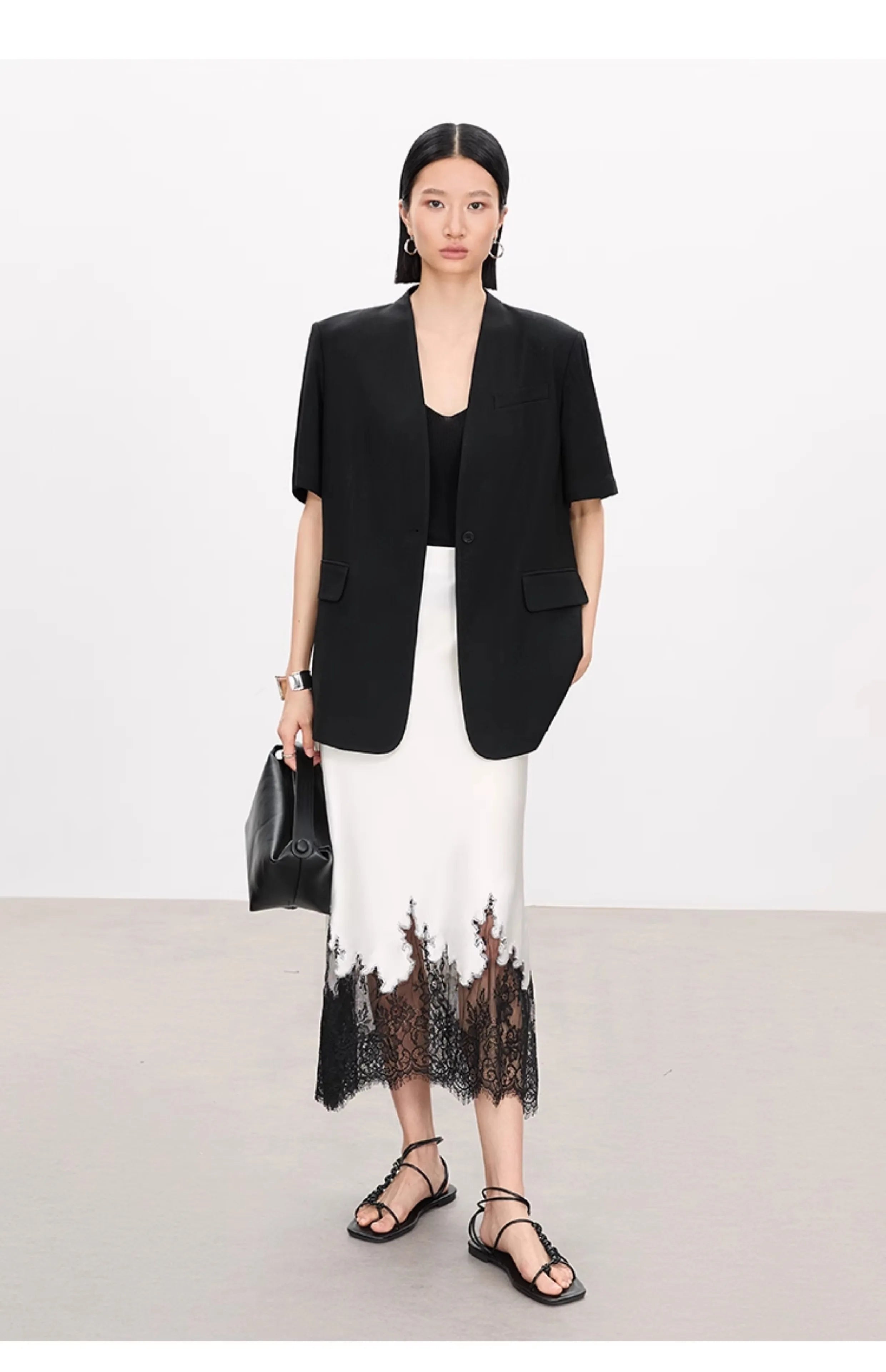 2025 New Arrival Summer Women Casual High Waist Elegant Slim Pencil Skirt Lace Patchwork Good Quality Ankle-length Skirts T11