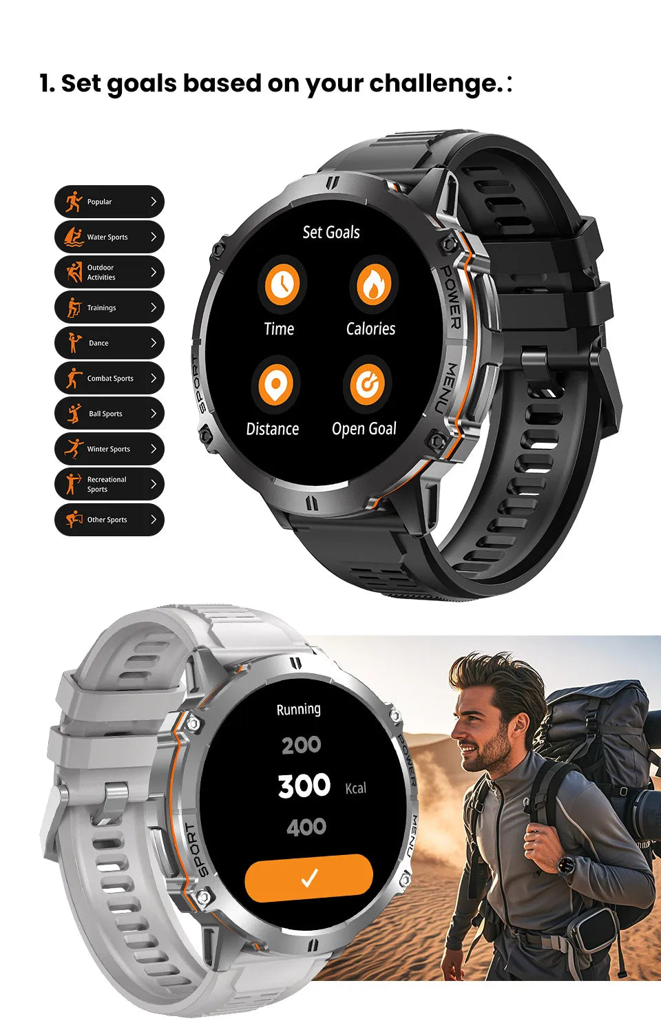 For XIAOMI 1000MAH endurance Sport Smart Watch Men 1.73-inch HD Screen GPS tracker Compass Bluetooth Call Waterproof Smart Watch