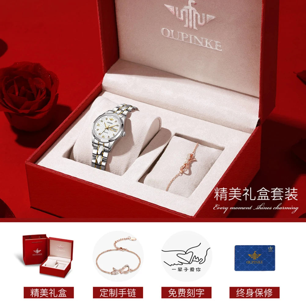 OUPINKE 3169 Luxury Elegant Fashion Womens Watch Automatic Mechanical Day Date Watch For Ladies Waterproof Original Gifts Reloj