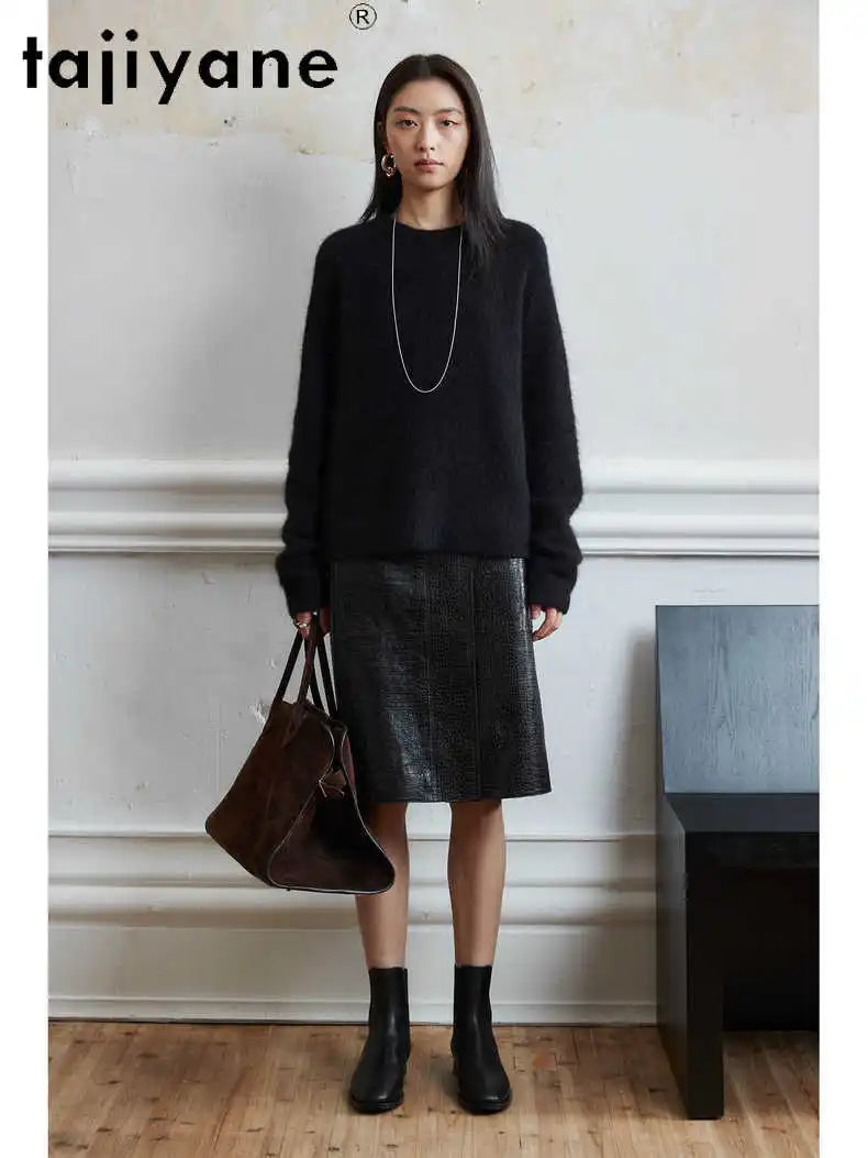 TAJIYANE Genuine Leather Black Skirt Real Sheepskin Crocodile Patterned Skirts for Woman 2025 Spring Women Clothing кожаная юбка