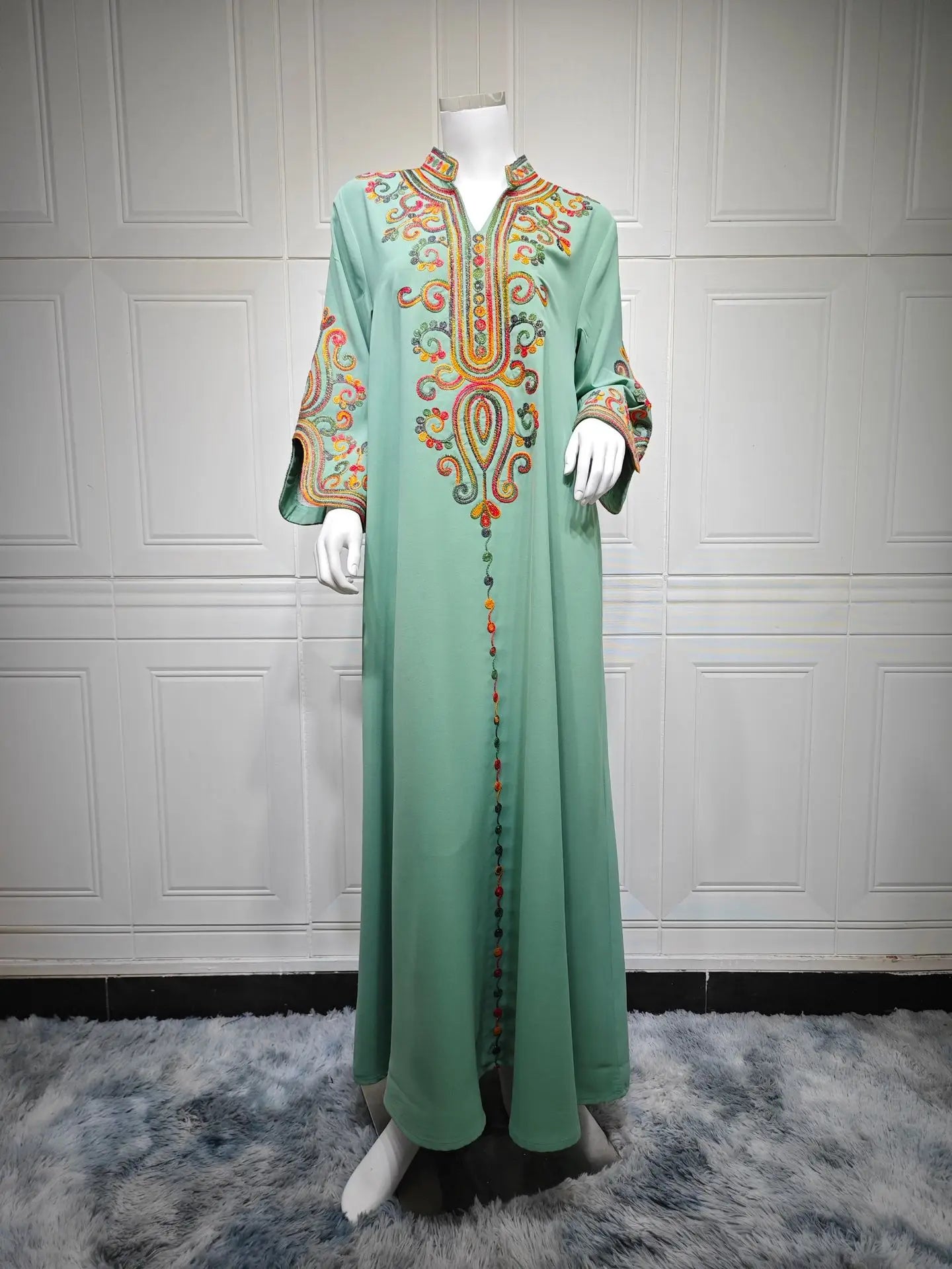 2025 Autumn And Winter Muslim Fashion Women's Embroidery Rope Embroidery Middle East Robe Arabic Dress