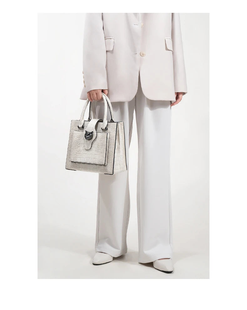 2024 NEW WOMEN'S HANDBAGS BUSINESS LADY GENUINE LEATHER ORIGINAL LUXURY BRAND DESIGNER OFFICE FEMALE BAGS CROSSBODY CAT PURSE