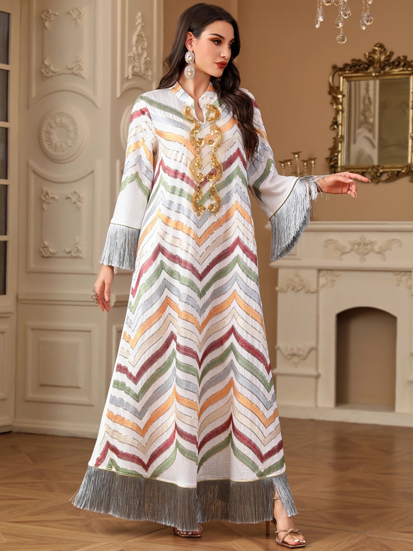 Ramadan Ethnic Saudi Women Abaya Elegant Embroidery Tassels Kaftan Clothing Jalabiya Moroccan African Dress 2025