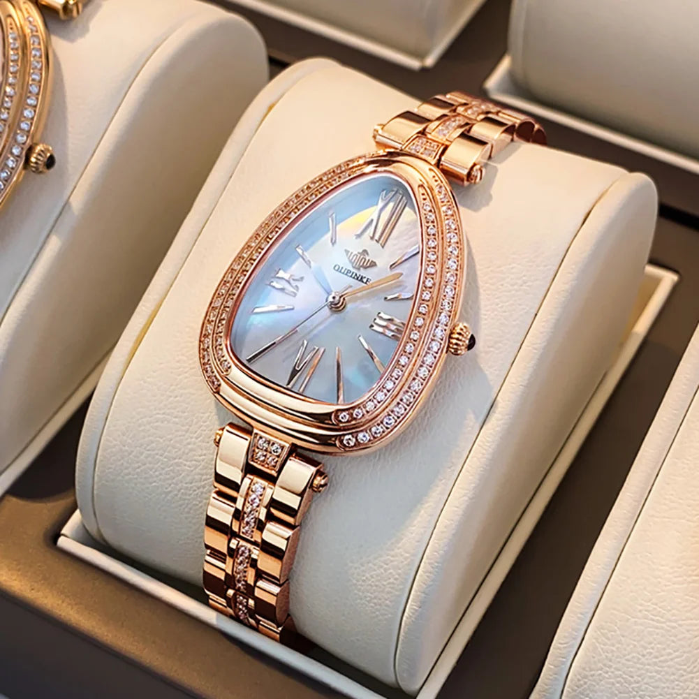 OUPINKE Watch for Women Swiss Movement Luxury Diamond Sapphire Mirror Watperoof Original Elegant Dress Ladies Wrist Watch Set