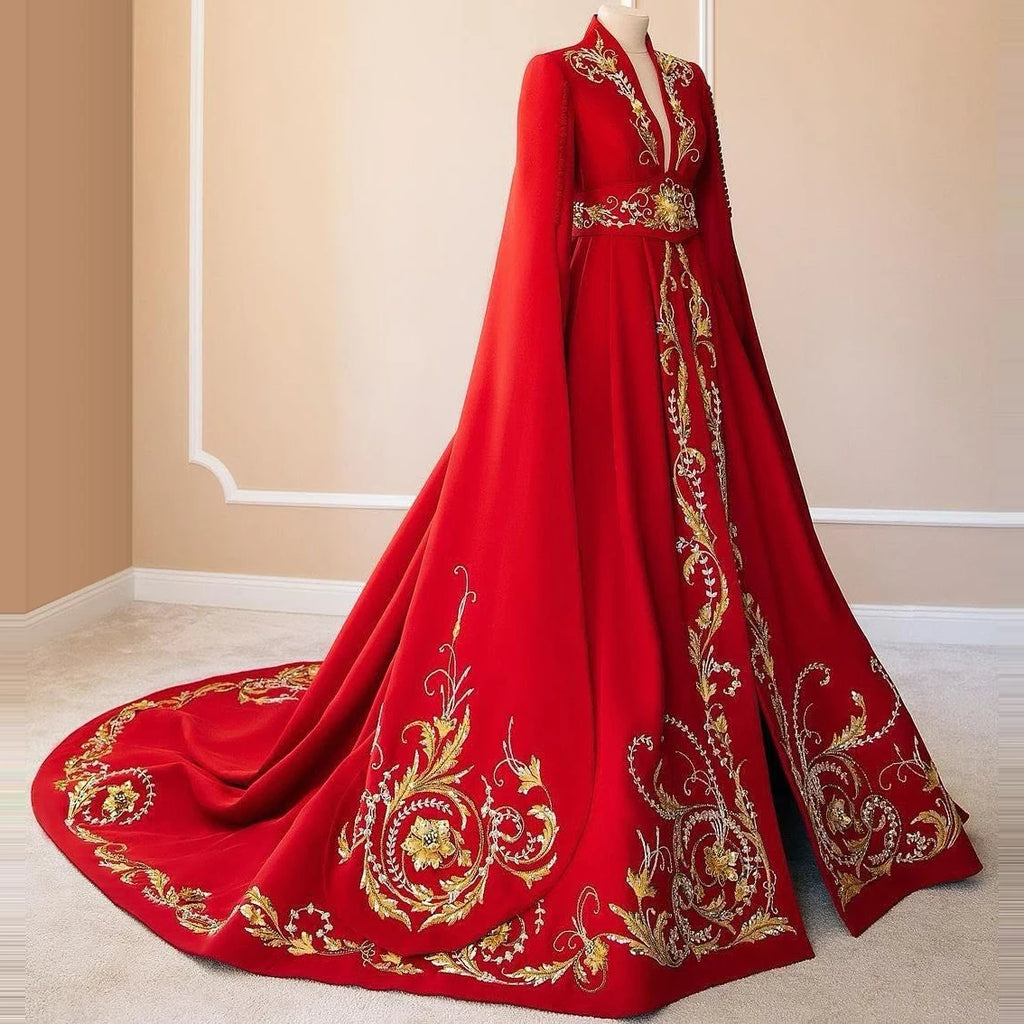 2025 Newest Special Occasion Evening Dress Chinese Style Dress Red V-neck Printed Long Dress Customizable